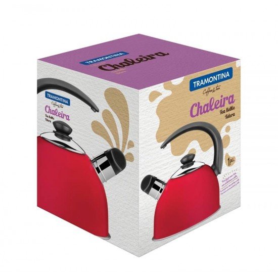 CHALEIRA COM APITO VERMELHA EM ACO INOX CABO PRETO 2,1 L TRAMONTINA