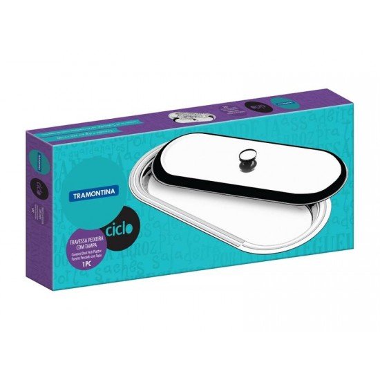 TRAVESSA PARA PEIXE COM TAMPA ACO INOX 527 X 235MM TRAMONTINA