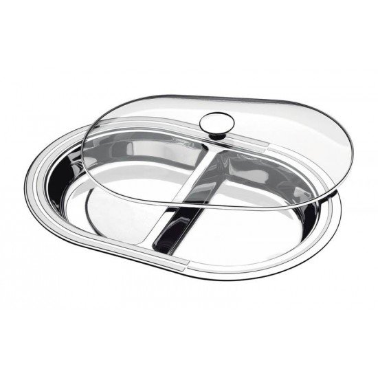 TRAVESSA 2 DIVISOES ACO INOX COM TAMPA DE VIDRO 450 X 310MM TRAMONTINA