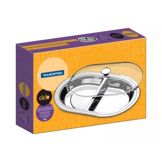 TRAVESSA 2 DIVISOES ACO INOX COM TAMPA DE VIDRO 450 X 310MM TRAMONTINA