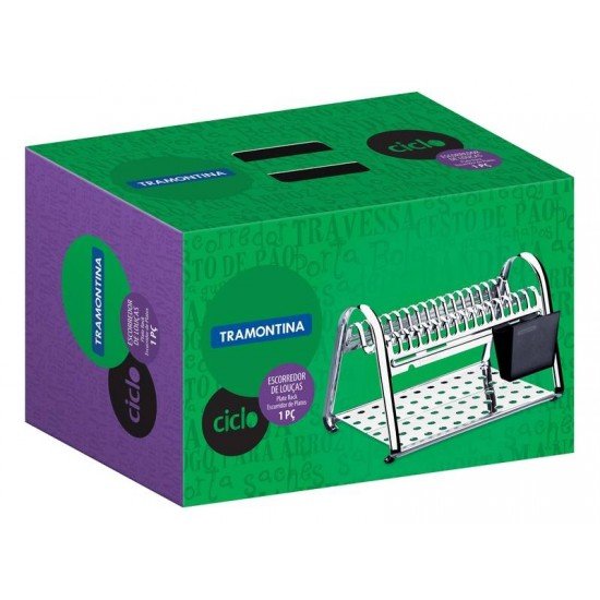 ESCORREDOR DE LOUCA CICLO EM ACO INOX COM PORTA TALHERES LARANJA TRAMONTINA