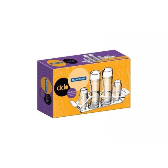 GALHETEIRO CICLO EM VIDRO E ACO INOX 4 PECAS TRAMONTINA