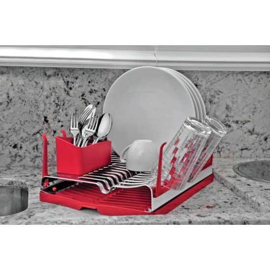 ESCORREDOR DE LOUCA PLURALE EM ACO INOX COM BANDEJA COLETORA VERMELHA TRAMONTINA