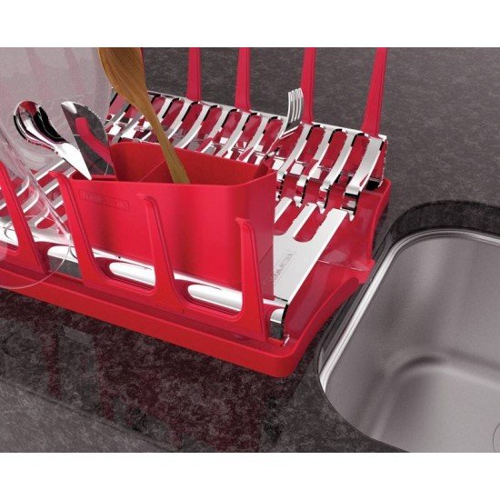 ESCORREDOR DE LOUCA PLURALE EM ACO INOX COM BANDEJA COLETORA VERMELHA TRAMONTINA