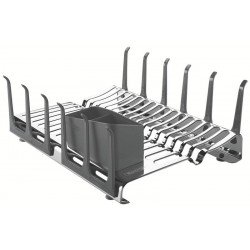 ESCORREDOR DE LOUÇA TRAMONTINA EM AÇO INOX COM SECADOR DE COPOS E PORTA TALHERES GRAFITE