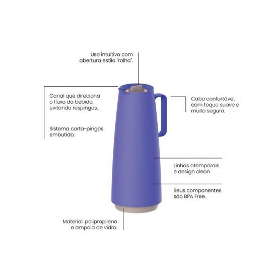 BULE TÉRMICO TRAMONTINA EXATA EM PLÁSTICO VIOLETA COM AMPOLA DE VIDRO 1 L