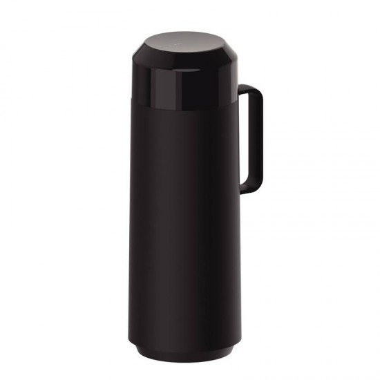 GARRAFA TÉRMICA TRAMONTINA EXATA EM PLÁSTICO PRETO COM AMPOLA DE VIDRO E TAMPA ROSQUEÁVEL 1 L