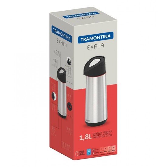 GARRAFA TERMICA EXATA EM ACO INOX COM AMPOLA DE VIDRO 1,8 L TRAMONTINA
