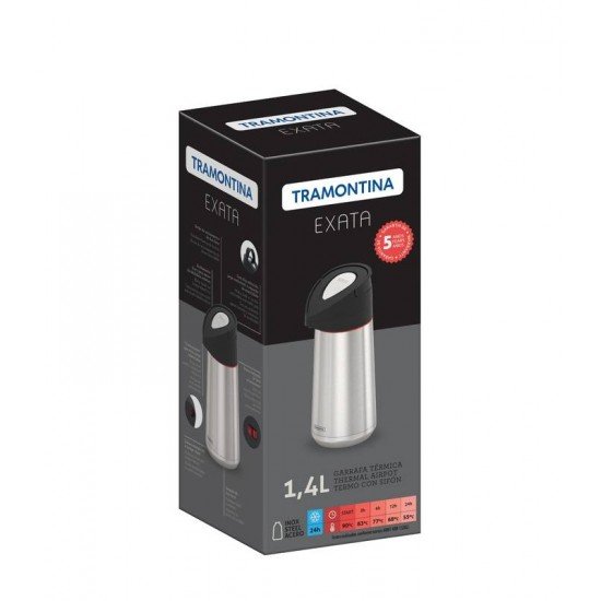 GARRAFA TERMICA EXATA EM ACO INOX COM AMPOLA DE ACO 1,4 L TRAMONTINA