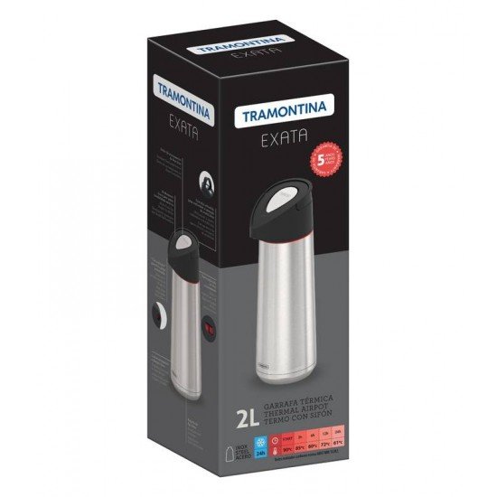 GARRAFA TERMICA EXATA EM ACO INOX COM AMPOLA DE ACO 2 L TRAMONTINA