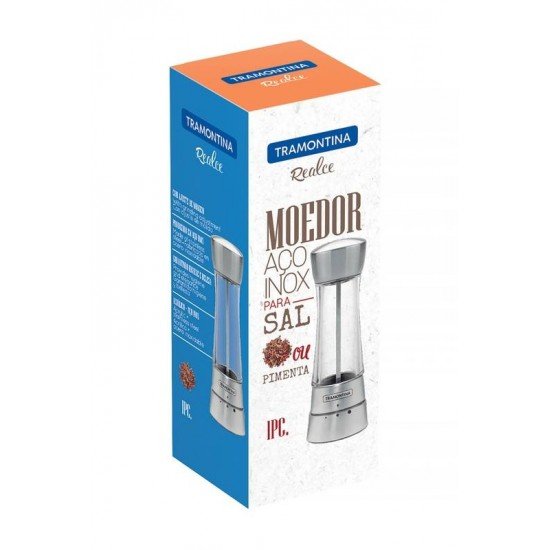 MOEDOR DE SAL OU PIMENTA EM ACO INOX E ACRILICO COM MOINHO EM CERAMICA TRAMONTINA