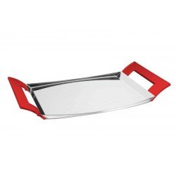 BANDEJA RETANGULAR EM ACO INOX COM ALCAS VERMELHAS EM SAN 46 X 27 CM TRAMONTINA