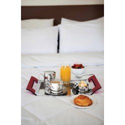 BANDEJA RETANGULAR EM ACO INOX COM ALCAS VERMELHAS EM SAN 46 X 27 CM TRAMONTINA