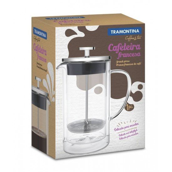 PRENSA FRANCESA PARA CAFE EM VIDRO DUPLO E ACO INOX 8 CM 420 ML TRAMONTINA