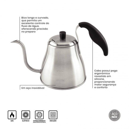CHALEIRA TRAMONTINA PESCOÇO DE GANSO EM AÇO INOX 1,2 L