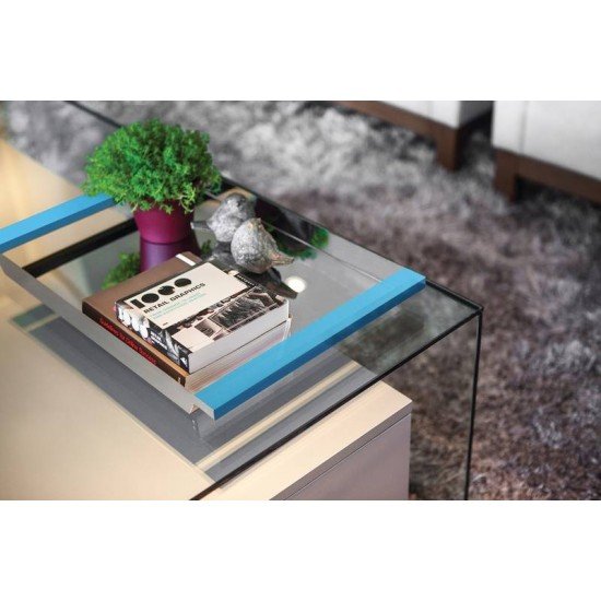 BANDEJA RETANGULAR ACO INOX COM ALCAS DE ACRILICO 530 X 350MM TRAMONTINA