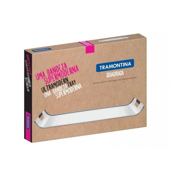 BANDEJA QUADRATA RETANGULAR EM ACO INOX COM ALCAS EM POLIETILENO 51X36 CM TRAMONTINA