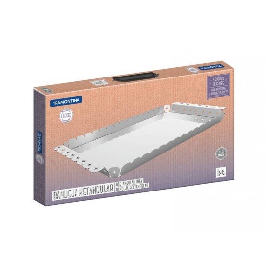 BANDEJA RETANGULAR EM ACO INOX DESENHOS VAZADOS 47 X 25 CM TRAMONTINA
