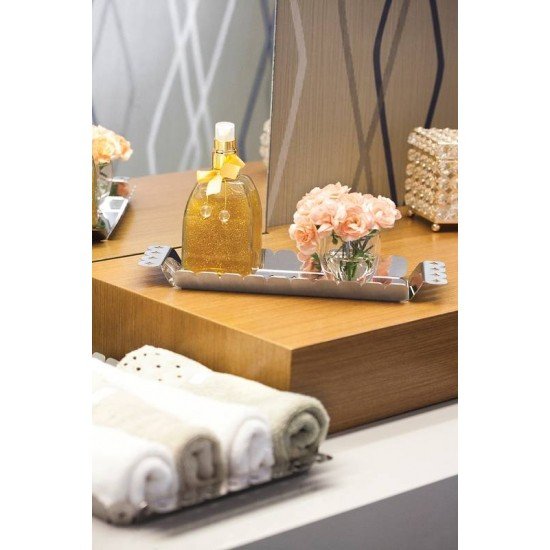 BANDEJA LUCE RETANGULAR EM ACO INOX DESENHOS VAZADOS 33X11 CM TRAMONTINA