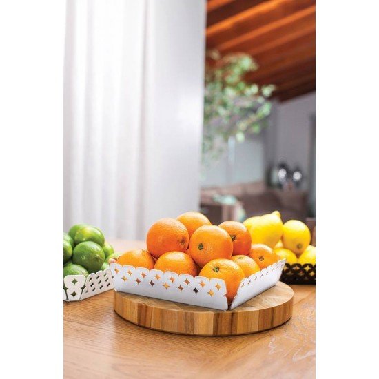 CESTO LUCE QUADRADO EM ACO INOX DESENHOS VAZADOS 22 CM TRAMONTINA