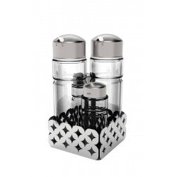 GALHETEIRO LUCE EM VIDRO E ACO INOX 4 PECAS BASE COM DESENHOS VAZADOS TRAMONTINA