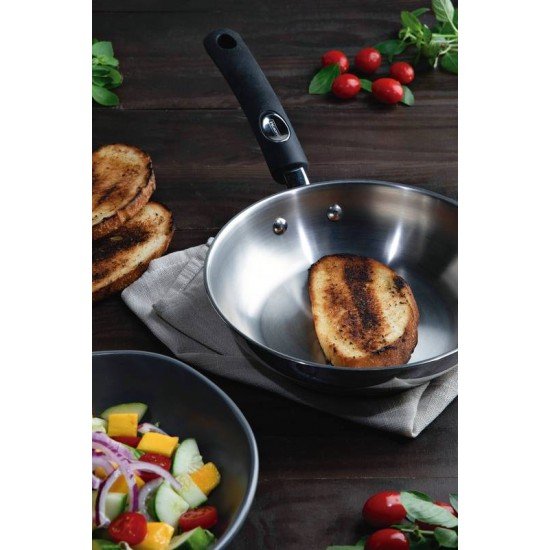 FRIGIDEIRA TRAMONTINA SOLAR SILICONE RASA EM AÇO INOX FUNDO TRIPLO COM CABO DE SILICONE 20 CM 1,3 L