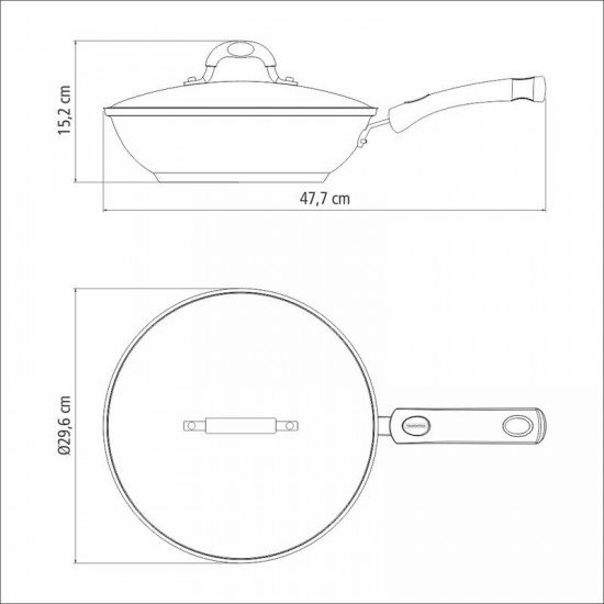 WOK TRAMONTINA ASTRO SILICONE EM AÇO INOX COM FUNDO TRIPLO E TAMPA DE VIDRO 28 CM 3,3 L