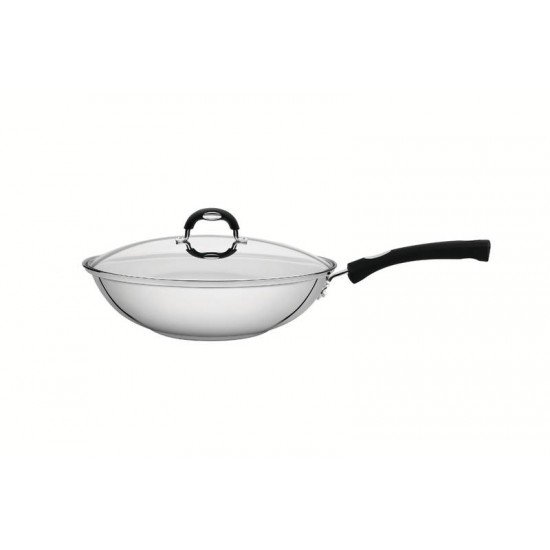 WOK TRAMONTINA ASTRO SILICONE EM AÇO INOX COM FUNDO TRIPLO E TAMPA DE VIDRO 28 CM 3,3 L