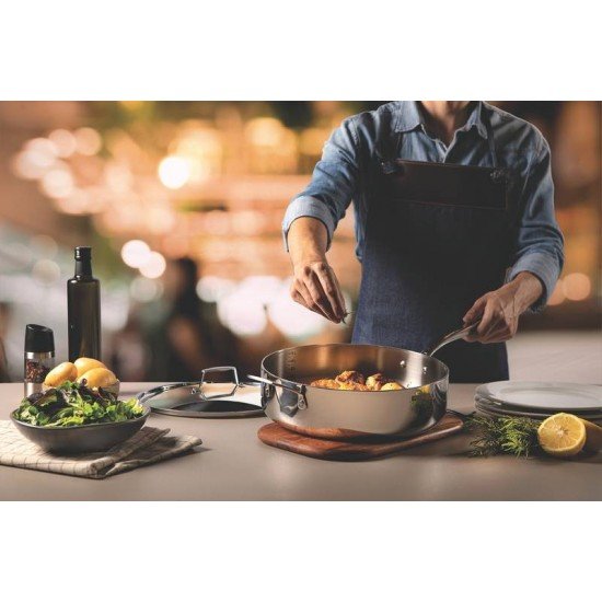 FRIGIDEIRA GRANO EM ACO INOX COM CORPO TRIPLO COM TAMPA E CABO 30 CM 5,6 L TRAMONTINA