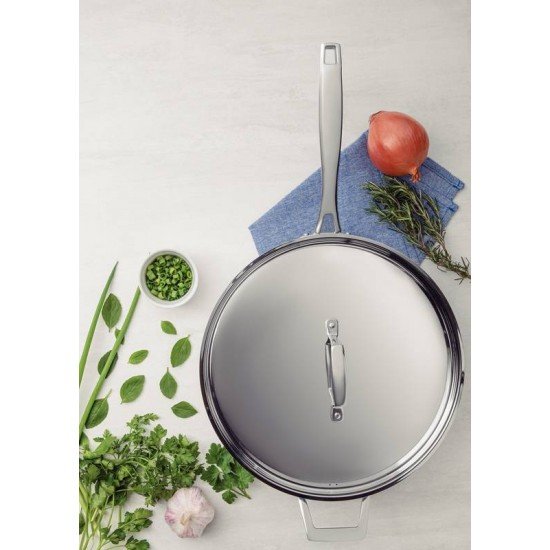 FRIGIDEIRA GRANO EM ACO INOX COM CORPO TRIPLO COM TAMPA E CABO 30 CM 5,6 L TRAMONTINA