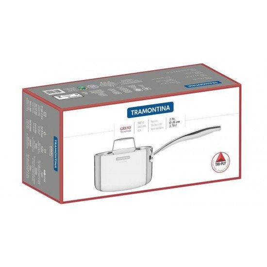 PANELA GRANO EM ACO INOX CORPO TRIPLO COM TAMPA E CABO 16 CM 1,7 L TRAMONTINA