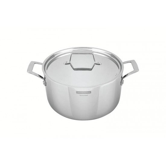 CAÇAROLA TRAMONTINA GRANO RASA EM AÇO INOX CORPO TRIPLO COM TAMPA E ALÇAS 24 CM 4,7 L
