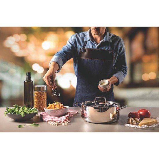 CAÇAROLA TRAMONTINA GRANO RASA EM AÇO INOX CORPO TRIPLO COM TAMPA E ALÇAS 24 CM 4,7 L