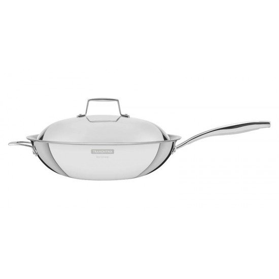 WOK GRANO EM ACO INOX CORPO TRIPLO COM TAMPA E CABO 32 CM 5,2 L REV INT ANTI ADERENTE TRAMONTINA