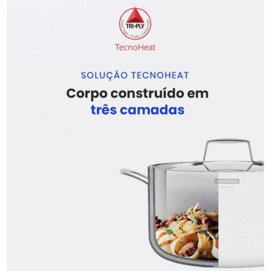 WOK GRANO EM ACO INOX CORPO TRIPLO COM TAMPA E CABO 32 CM 5,2 L REV INT ANTI ADERENTE TRAMONTINA