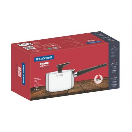 PANELA GRANO BAQUELITE EM ACO INOX COM CORPO TRIPLO TAMPA E CABO DE BAQUELITE 16 CM 1,7 L TRAMONTINA