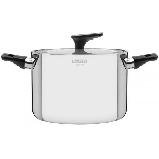CALDEIRAO GRANO BAQUELITE EM ACO INOX CORPO TRIPLO TAMPA E ALCAS DE BAQUELITE 24 CM 7,7 L TRAMONTINA