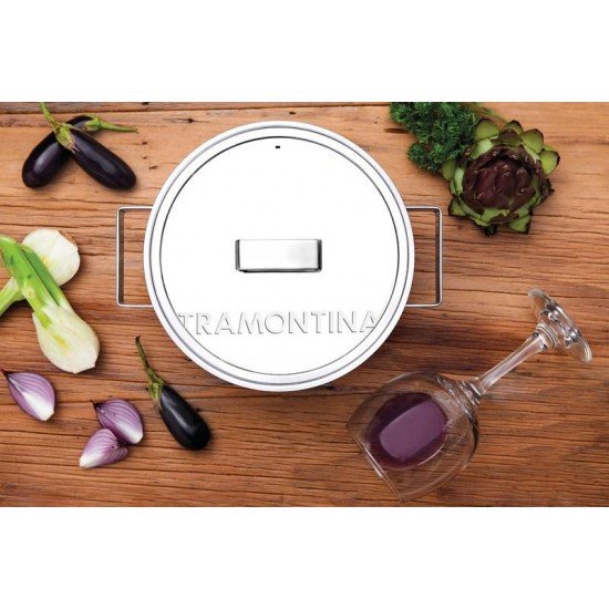 CACAROLA EM ACO INOX FUNDO TRIPLO E MARCACAO INTERNA DE CAPACIDADE 24 CM 4,7 L TRAMONTINA