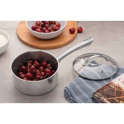 PANELA UNA EM ACO INOX COM FUNDO TRIPLO E TAMPA DE VIDRO 16 CM 1,4 L TRAMONTINA