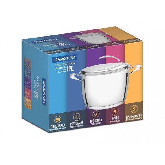 CACAROLA FUNDA VENTURA EM ACO INOX COM FUNDO TRIPLO 16 CM 1,5 L TRAMONTINA