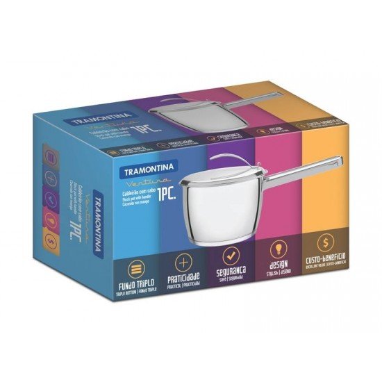 CALDEIRAO VENTURA EM ACO INOX COM FUNDO TRIPLO E CABO 16 CM 2,1 L TRAMONTINA