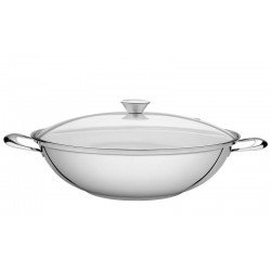 WOK VENTURA EM ACO INOX COM FUNDO TRIPLO TAMPA DE VIDRO 34 CM 6,1 L TRAMONTINA