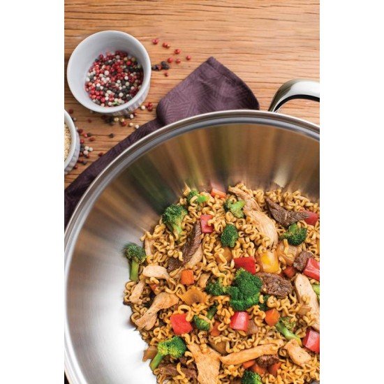 WOK VENTURA EM ACO INOX COM FUNDO TRIPLO TAMPA DE VIDRO 34 CM 6,1 L TRAMONTINA