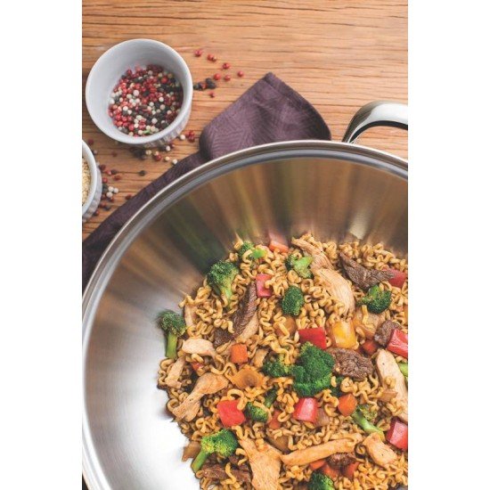 WOK EM AÇO INOX COM FUNDO TRIPLO Ø 34CM