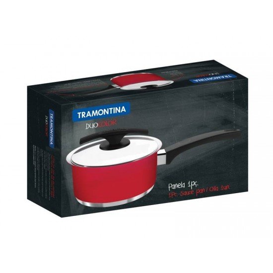 PANELA DUO COLOR VERMELHA EM ACO INOX FUNDO TRIPLO COM TAMPA E CABO 16 CM 1,4 L TRAMONTINA