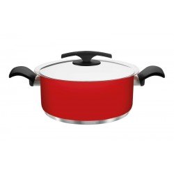 CACAROLA DUO COLOR RASA VERMELHA EM ACO INOX FUNDO TRIPLO COM TAMPA E ALCAS 24 CM 4,7 L TRAMONTINA