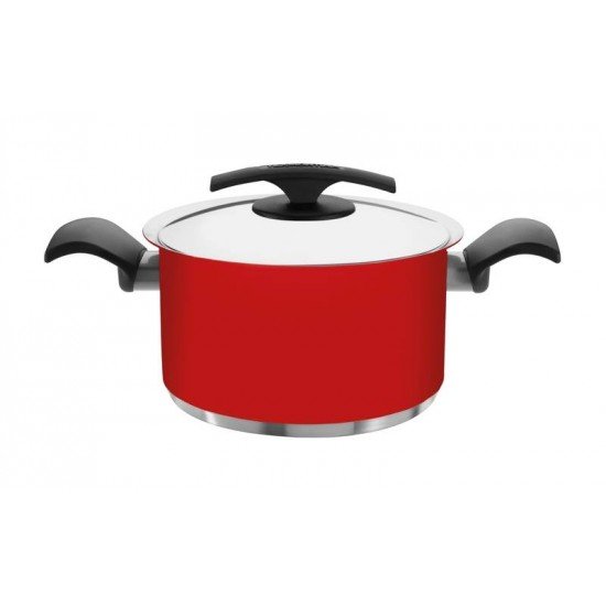 CACAROLA DUO COLOR FUNDA VERMELHA EM ACO INOX FUNDO TRIPLO COM TAMPA E ALCAS 20 CM 3,6 L TRAMONTINA