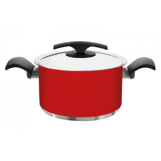 CACAROLA DUO COLOR FUNDA VERMELHA EM ACO INOX FUNDO TRIPLO COM TAMPA E ALCAS 24 CM 6 L TRAMONTINA