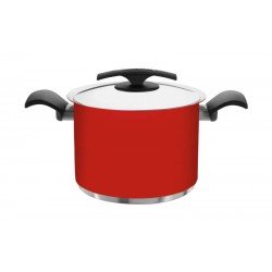CALDEIRAO DUO COLOR VERMELHO EM ACO INOX FUNDO TRIPLO COM TAMPA E ALCAS 20 CM 4,5 L TRAMONTINA