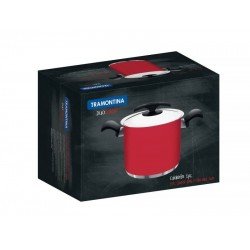 CALDEIRAO DUO COLOR VERMELHO EM ACO INOX FUNDO TRIPLO COM TAMPA E ALCAS 20 CM 4,5 L TRAMONTINA